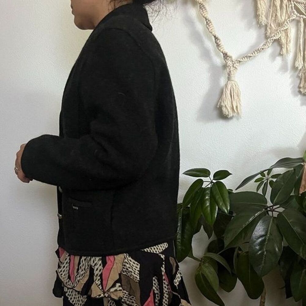 vtg wool geiger Austria sweater cardigan dark grey gray jacket 38 silver buttons - Picture 7 of 10